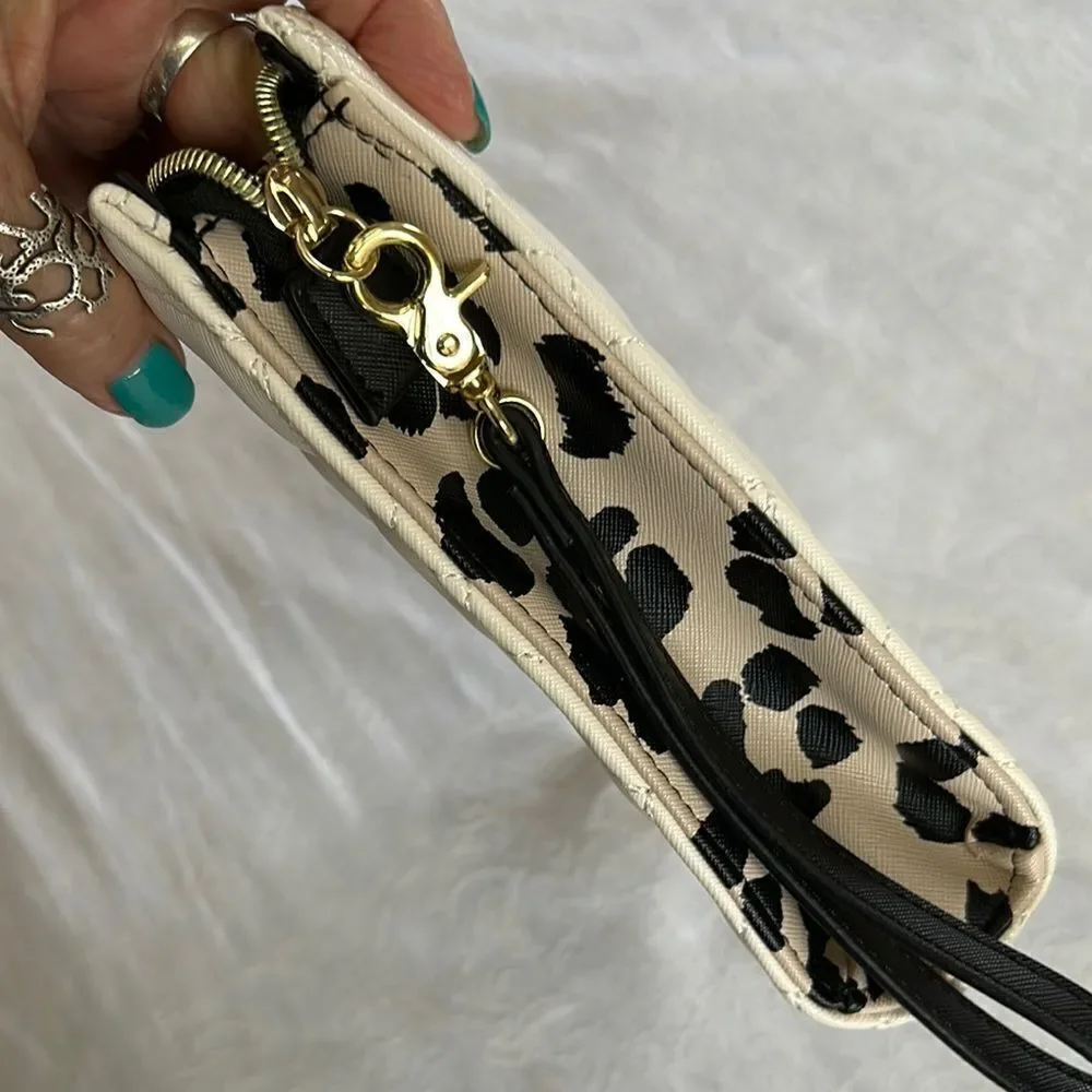 Betsey Johnson Cream Quilted Heart Clutch Cheetah Print
